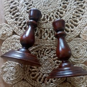 Vintage Wood Candlestick Pair